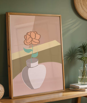 Ilustración abstracta de un jarrón con una flor en colores pastel