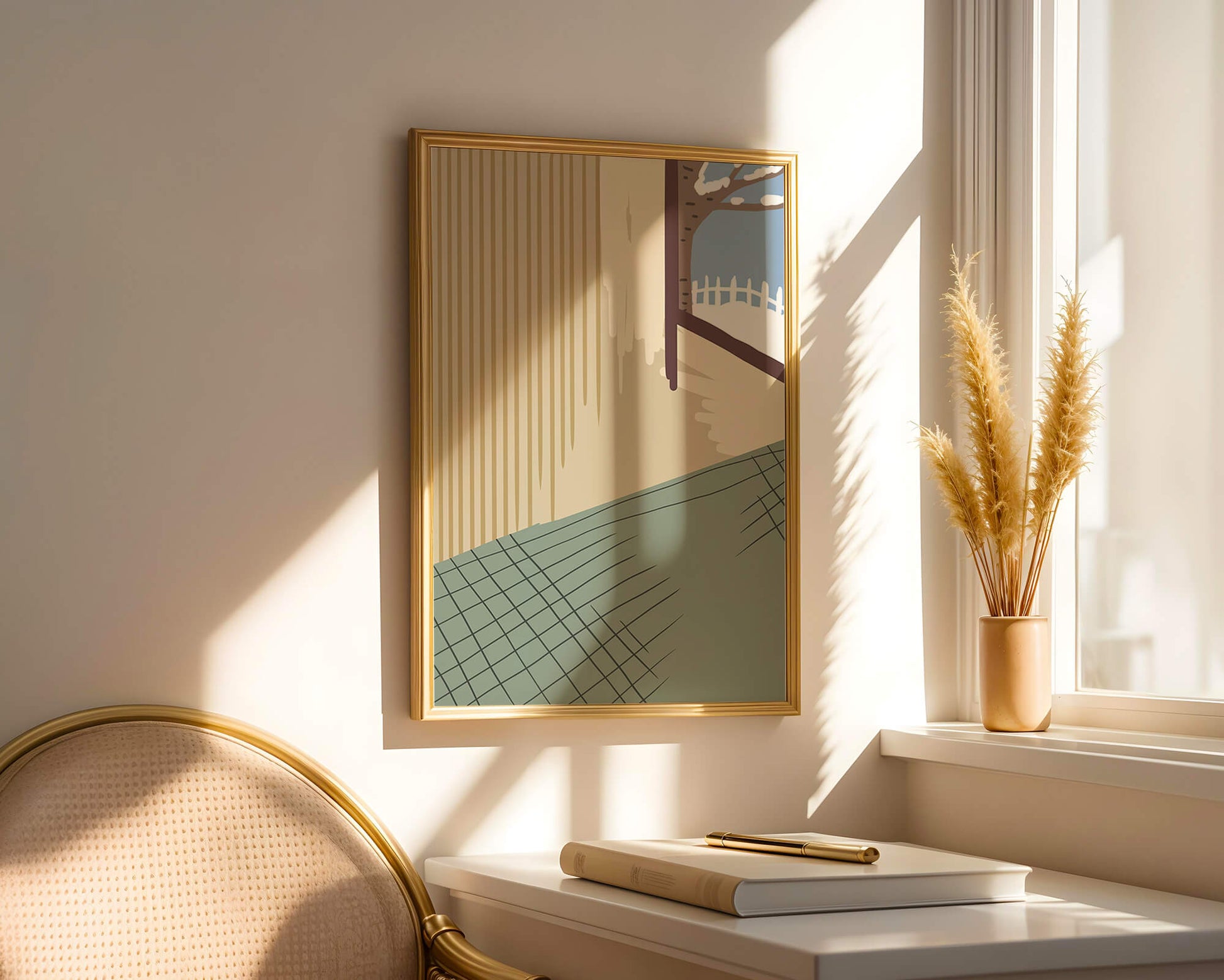 Interior Scene with Winter View Through a Window