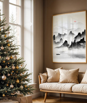 Peaceful mountain landscape with mist and rising sun