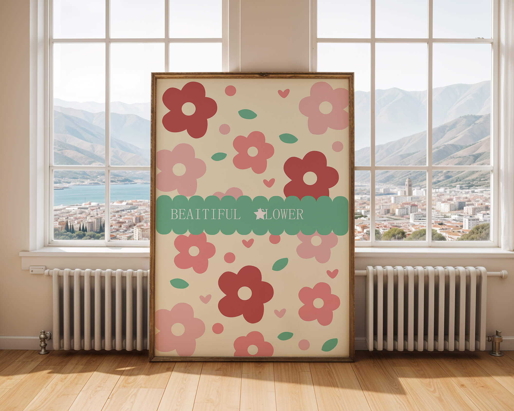 Floral pattern with retro color design and decorative text