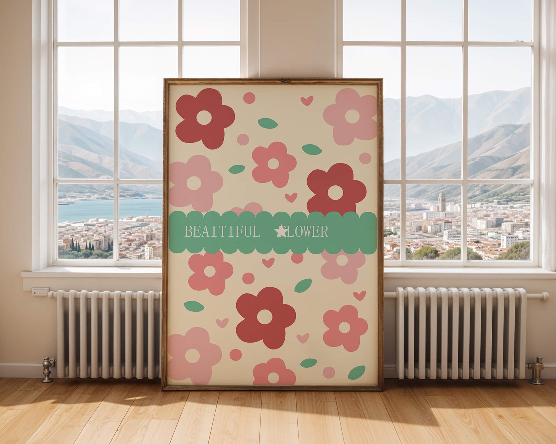 Floral pattern with retro color design and decorative text