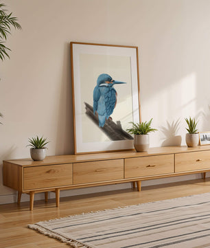 Illustration of a vibrant blue bird on a branch