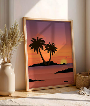 Sunset Over Tropical Island with Palm Trees and Birds - Mi tienda