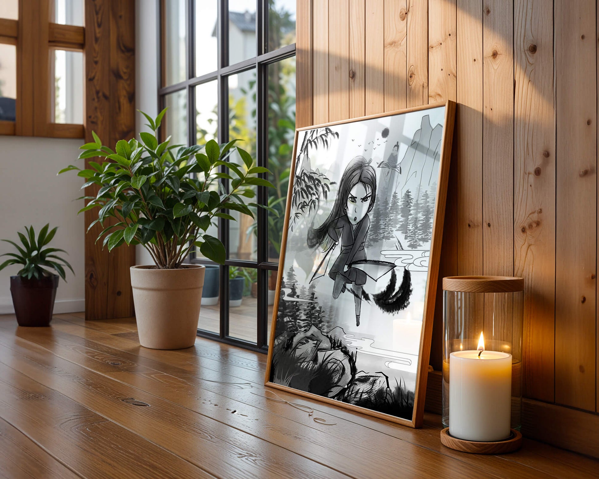 Warrior In A Mystical Landscape With Mountains And Rivers