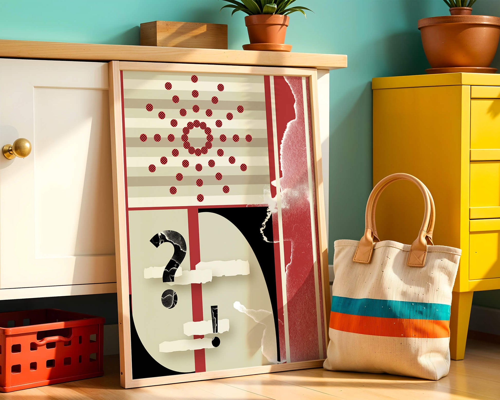 Design géométrique abstrait avec des éléments rétro et des symboles audacieux
