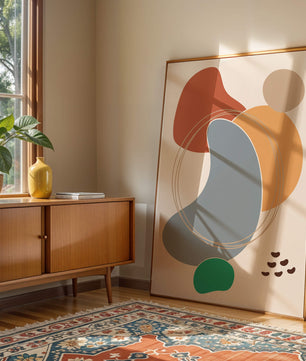 Abstract geometric art with colorful organic shapes and lines