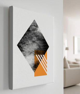 Abstract Geometric Composition with Orange Triangle and Cloudy Pattern - Mi tienda