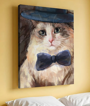Gato encantador con traje formal, sombrero y corbata de moño