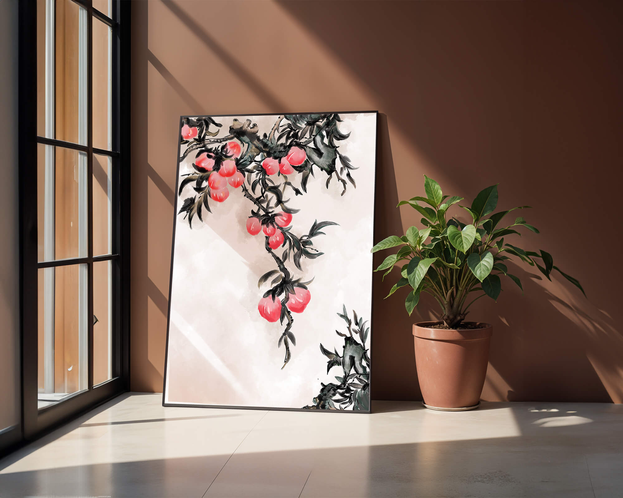 Watercolor Floral Illustration with Red Berries on Branch - Mi tienda