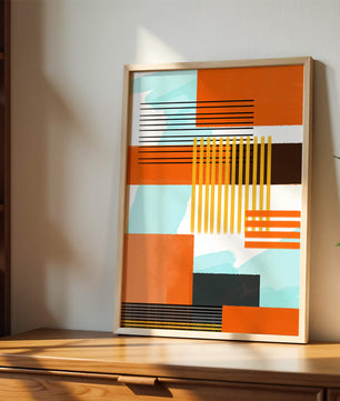 Abstract Geometric Composition with Gold and Orange Elements - Mi tienda