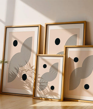 Abstract Minimalist Art with Black Wavy Lines and Circles - Mi tienda