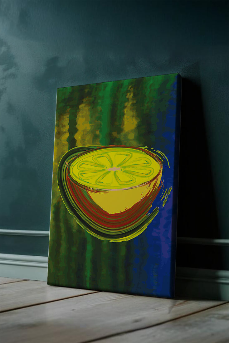 Vibrant abstract lemon slice with a colorful background