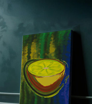 Vibrant abstract lemon slice with a colorful background