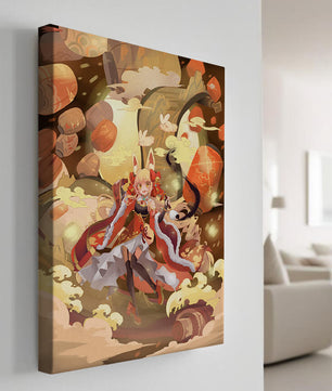 Vibrant fantasy scene with animated character and whimsical creatures