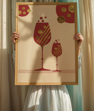 Stylish wine glasses with gold accents and a festive theme