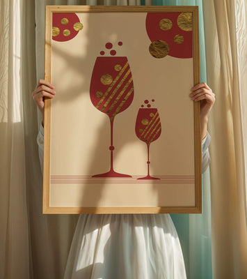 Stylish wine glasses with gold accents and a festive theme