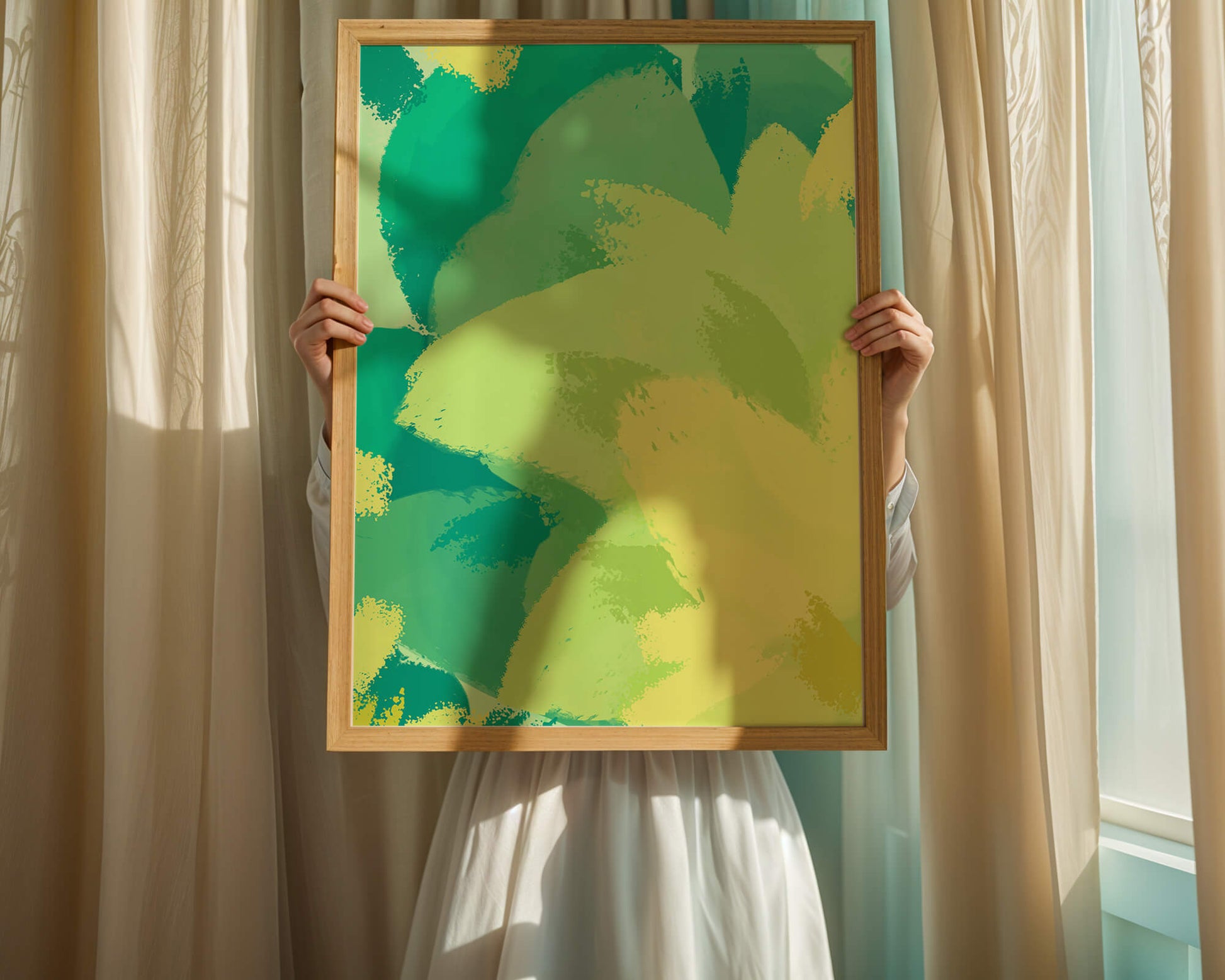 Abstract green and yellow brushstroke painting