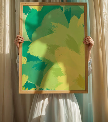 Abstract green and yellow brushstroke painting