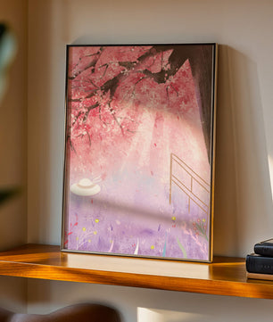Cherry Blossom Garden with Spring Flowers and Sunlight