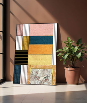 Geometric Abstract Art with Textured Blocks and Gold Accents - Mi tienda