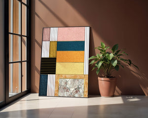 Geometric Abstract Art with Textured Blocks and Gold Accents - Mi tienda
