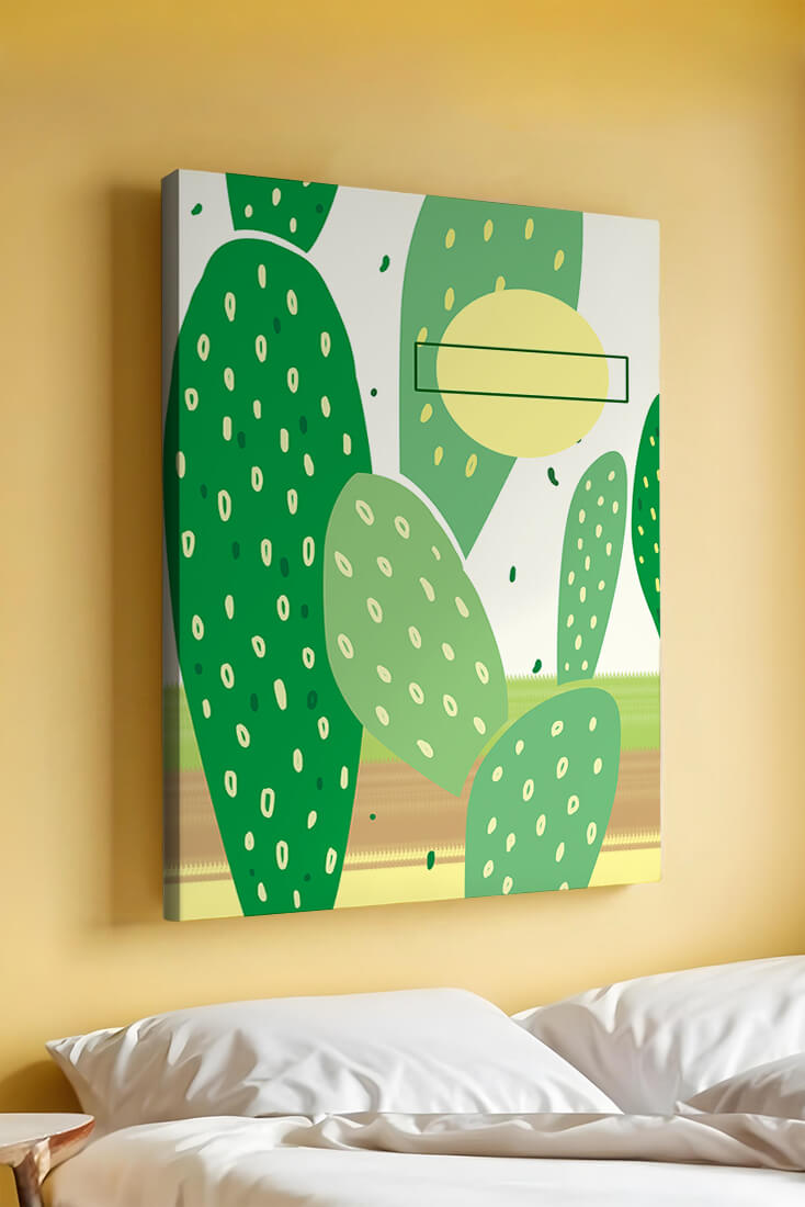 Abstract cactus art with green and yellow elements