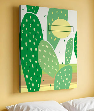 Art abstrait de cactus avec des éléments verts et jaunes