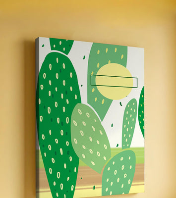 Abstract cactus art with green and yellow elements