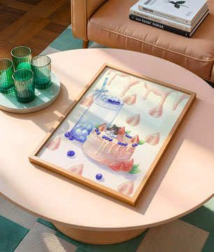 Escena de postre caprichosa con pastel y bebida con acentos juguetones
