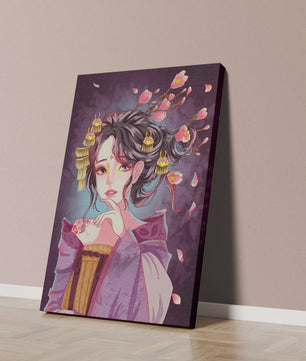 Retrato de anime elegante con acentos florales y dorados