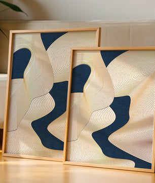 Lignes fluides abstraites sur fond bleu foncé