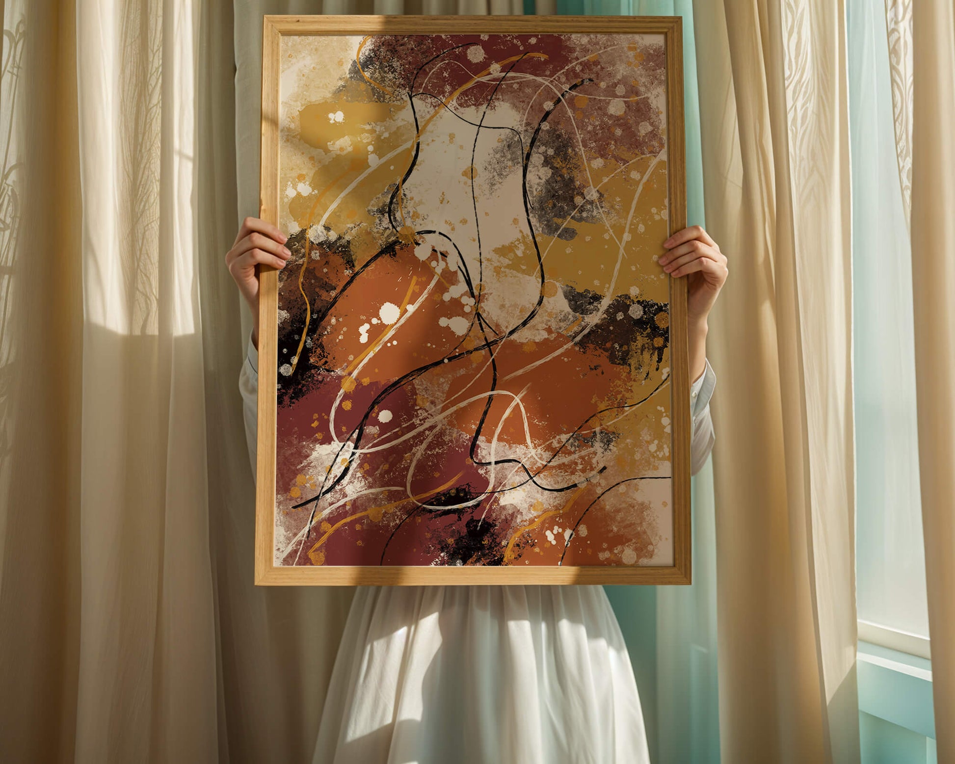 Pieza de arte abstracto colorida con trazos y salpicaduras audaces