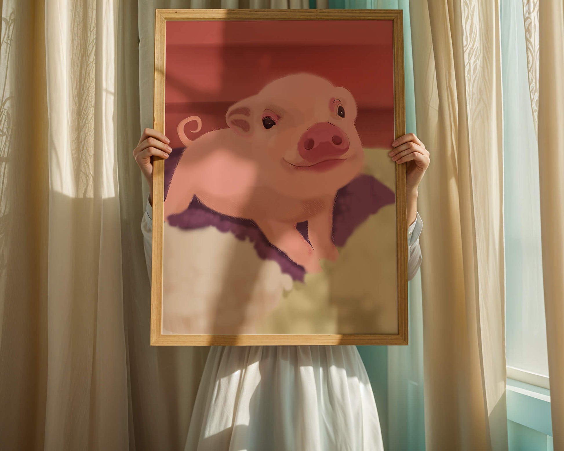 Una encantadora ilustración de un lindo cerdito con un fondo cálido.