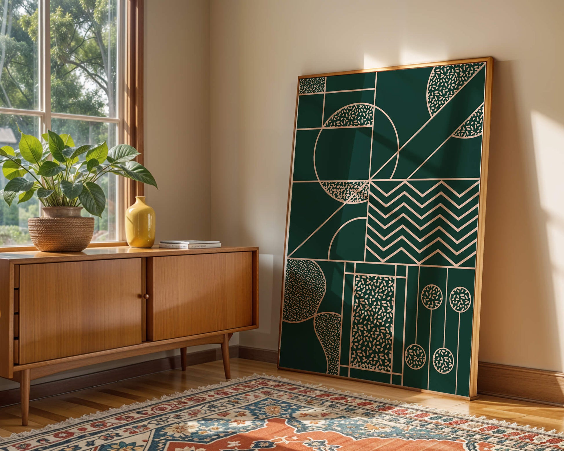 Geometric Abstract Art with Circle and Line Patterns