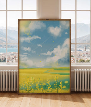 Sunny Meadow with Yellow Flowers and Blue Sky Scenic Art