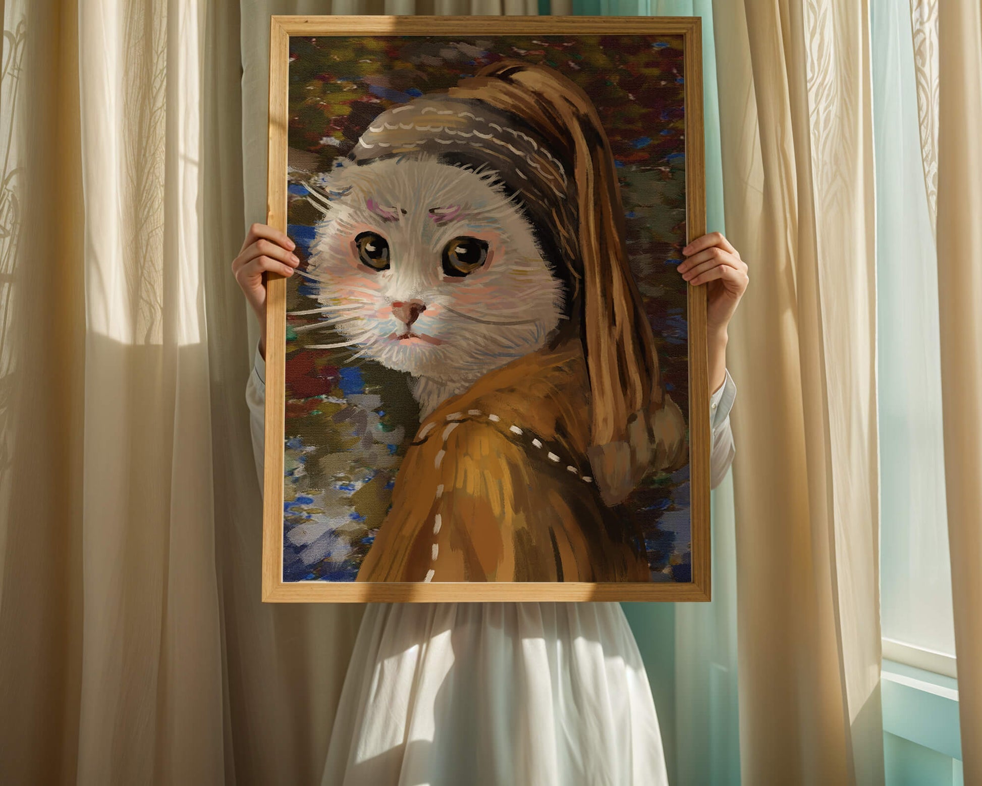 Retrato caprichoso de un gato en estilo clásico con pinceladas detalladas