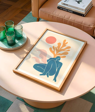 Abstract Nude Figure in Minimalist Design with Botanical Elements - Mi tienda