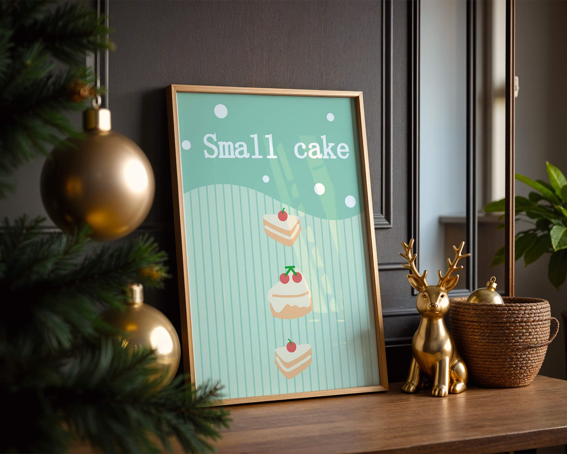 Charming illustration of small cakes with cherries