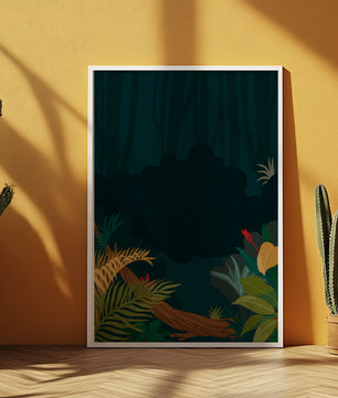 Illustrated Jungle Landscape with Lush Foliage