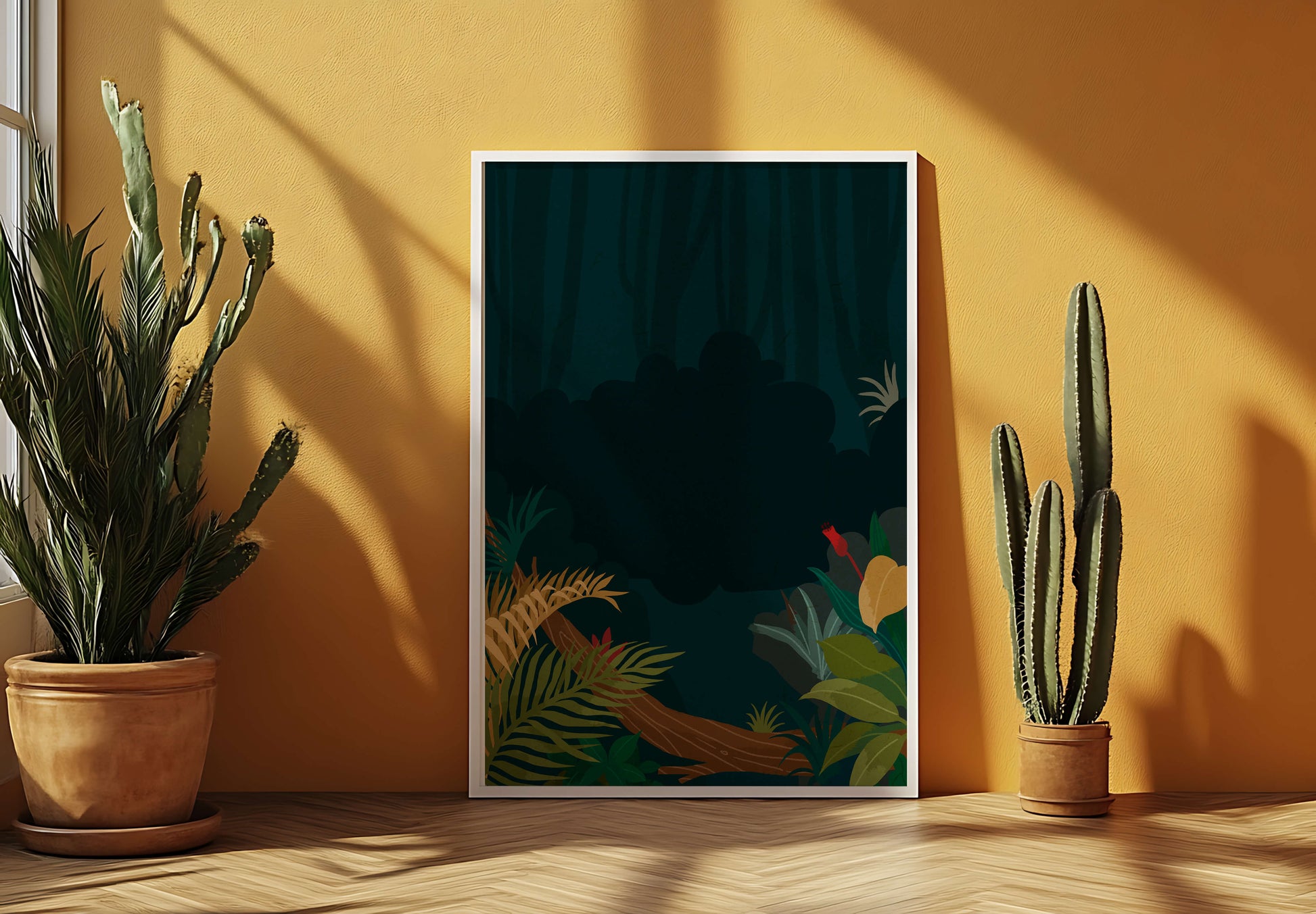 Illustrated Jungle Landscape with Lush Foliage