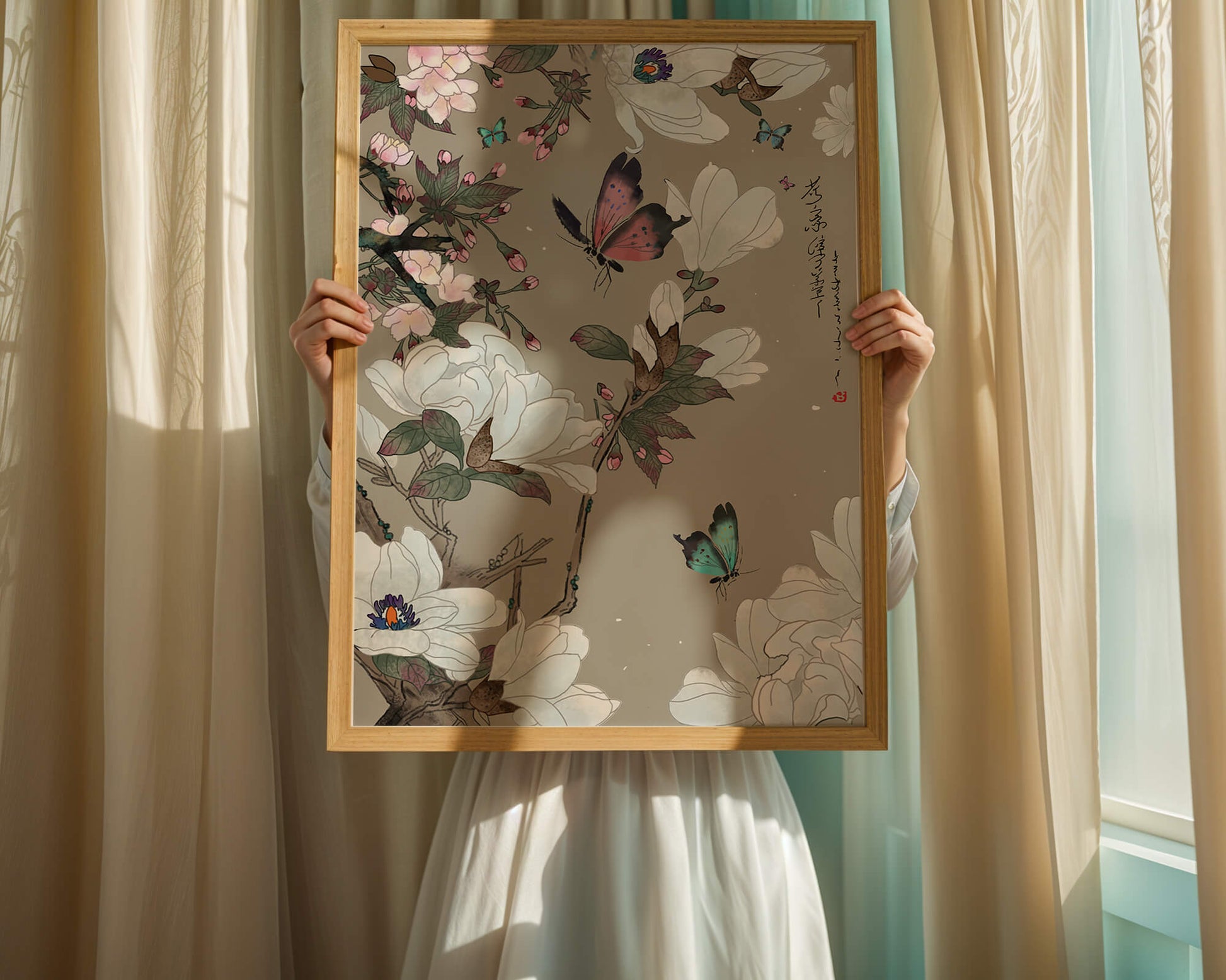 Mariposas y flores con suaves colores pastel y composición floral artística