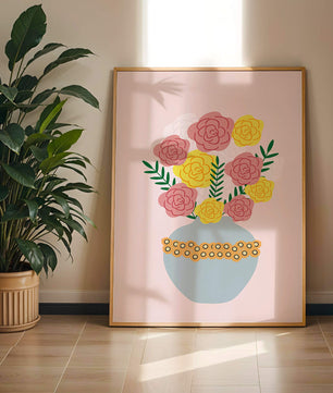 Colorful flower bouquet in a decorative vase illustration