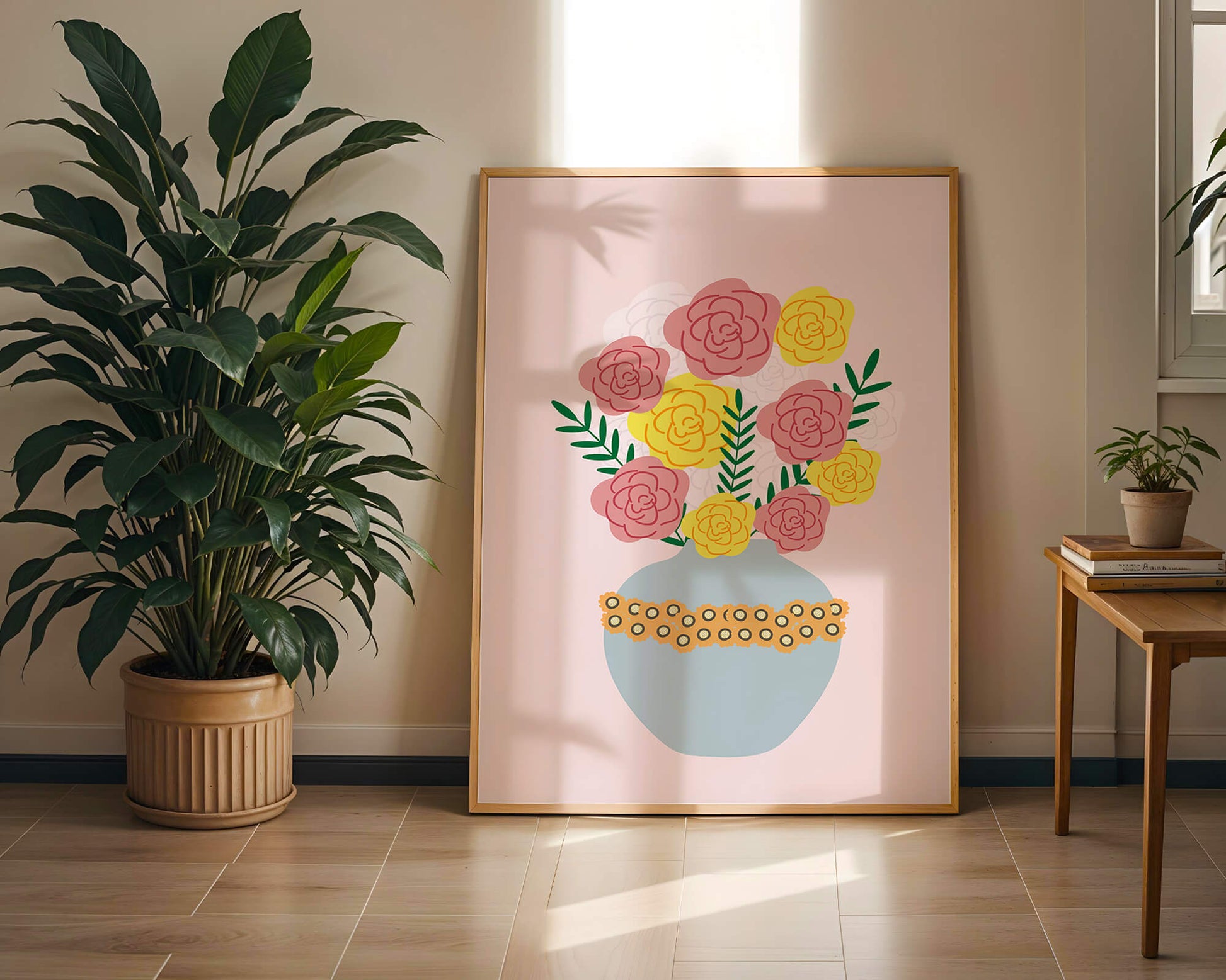Colorful flower bouquet in a decorative vase illustration