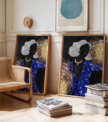 Abstract art with colorful foil textures and silhouette