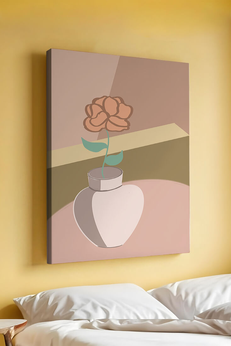 Ilustración abstracta de un jarrón con una flor en colores pastel
