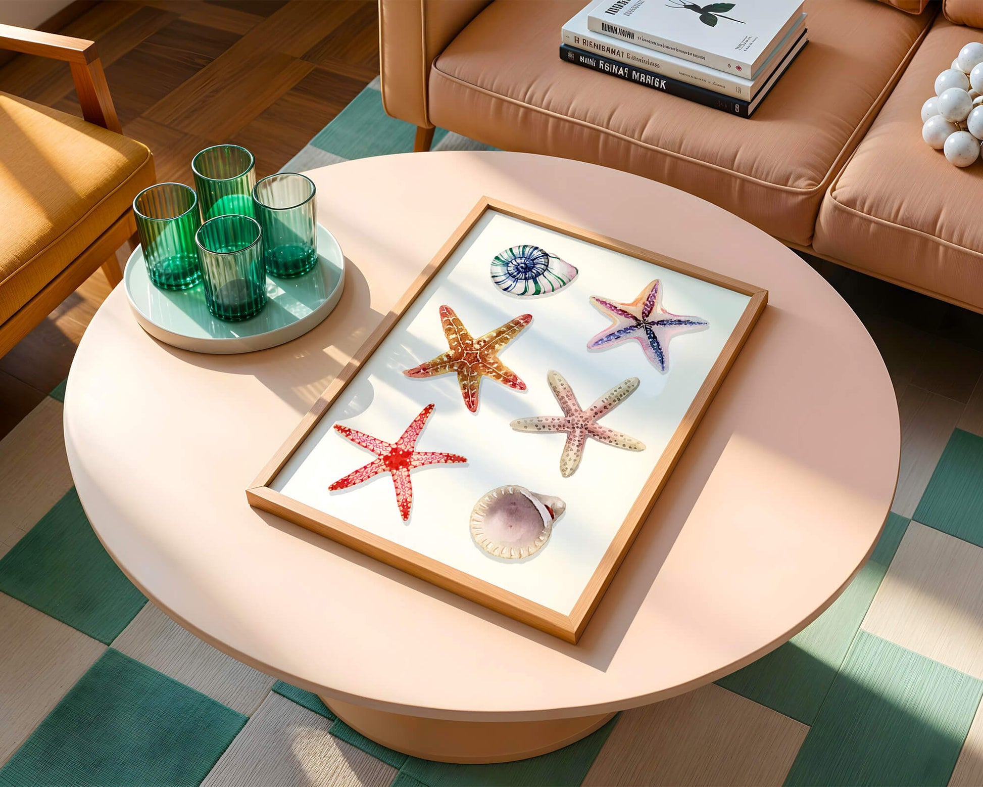Watercolor collection of seashells and starfish illustration