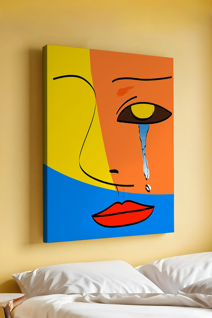 Colorful abstract face art with tear in modern style