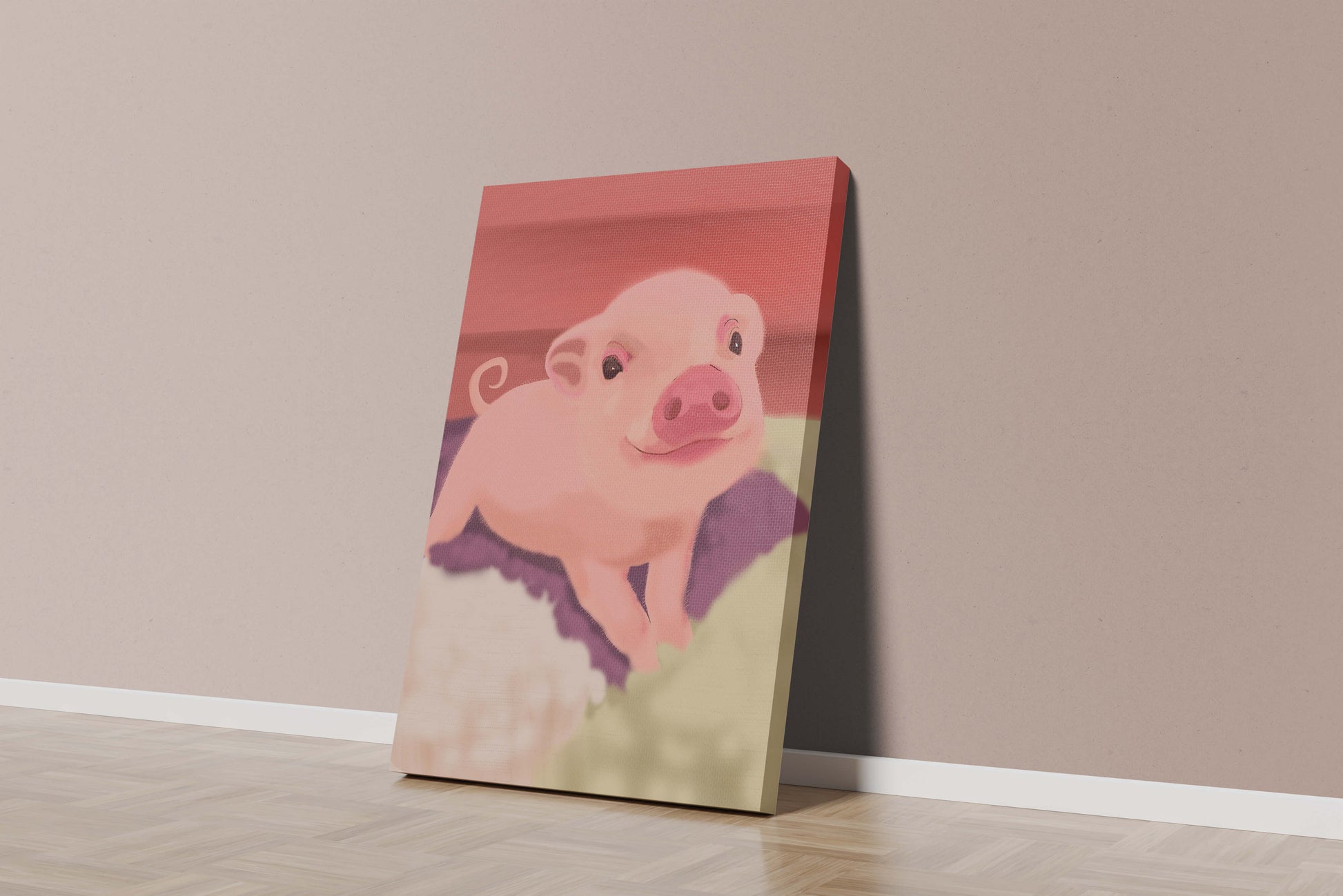 Una encantadora ilustración de un lindo cerdito con un fondo cálido.