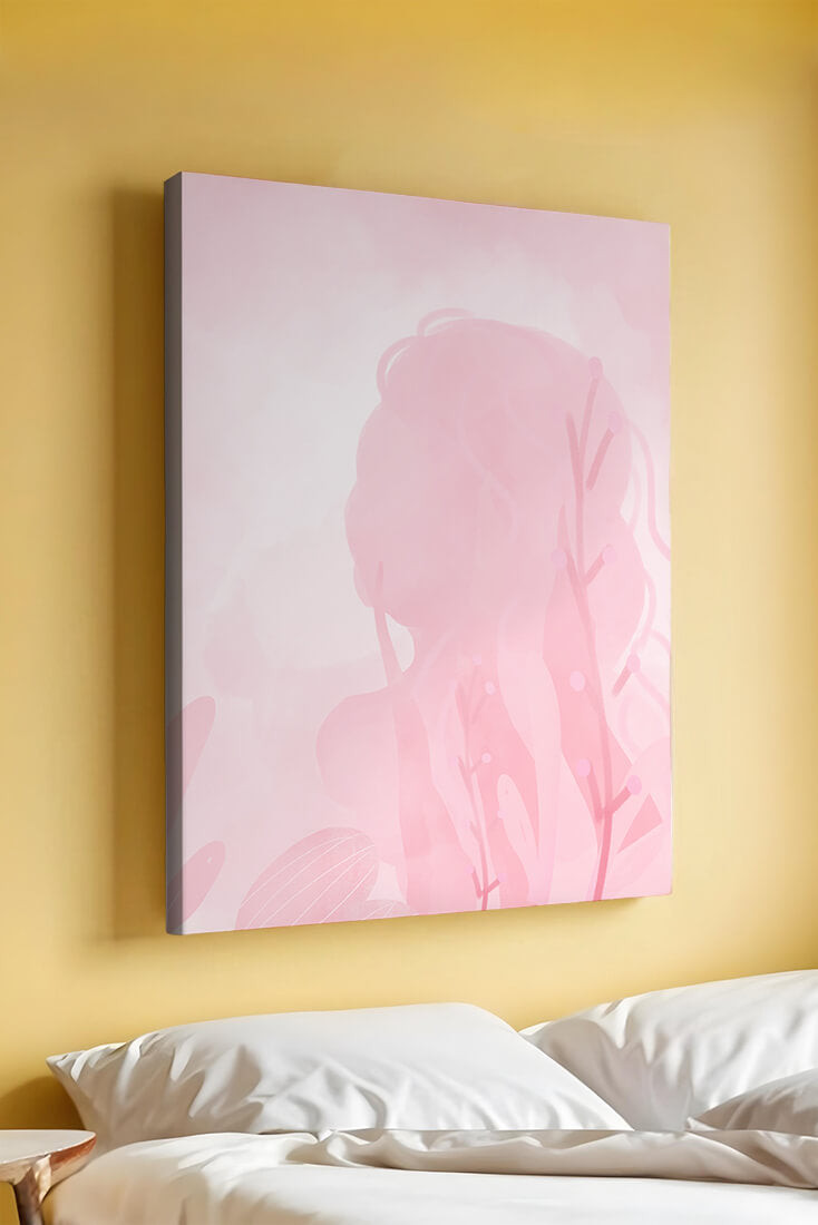 Subtle pink abstract silhouette with floral elements