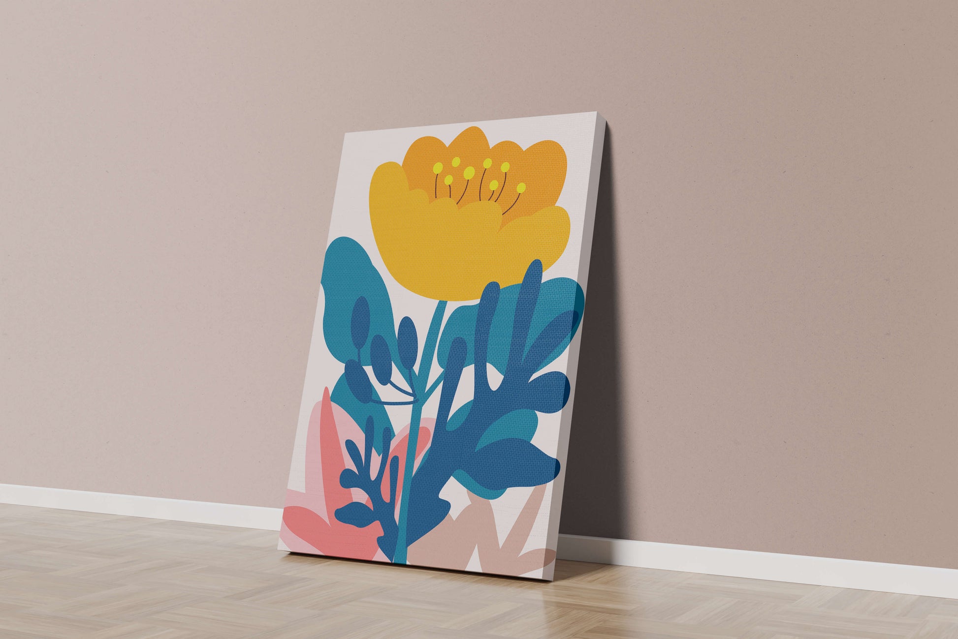 Colorful abstract floral illustration with vibrant leaf patterns
